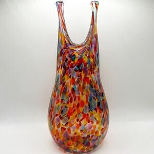 MURANO Style Hand Crafted Multicolor Art Glass Hanging “Bag” Stretch Vase Signed